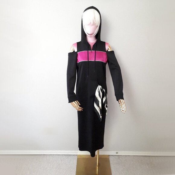 NWOT Juna & Hope black and purple cold shoulder accent track dress with hood, L - Picture 1 of 9